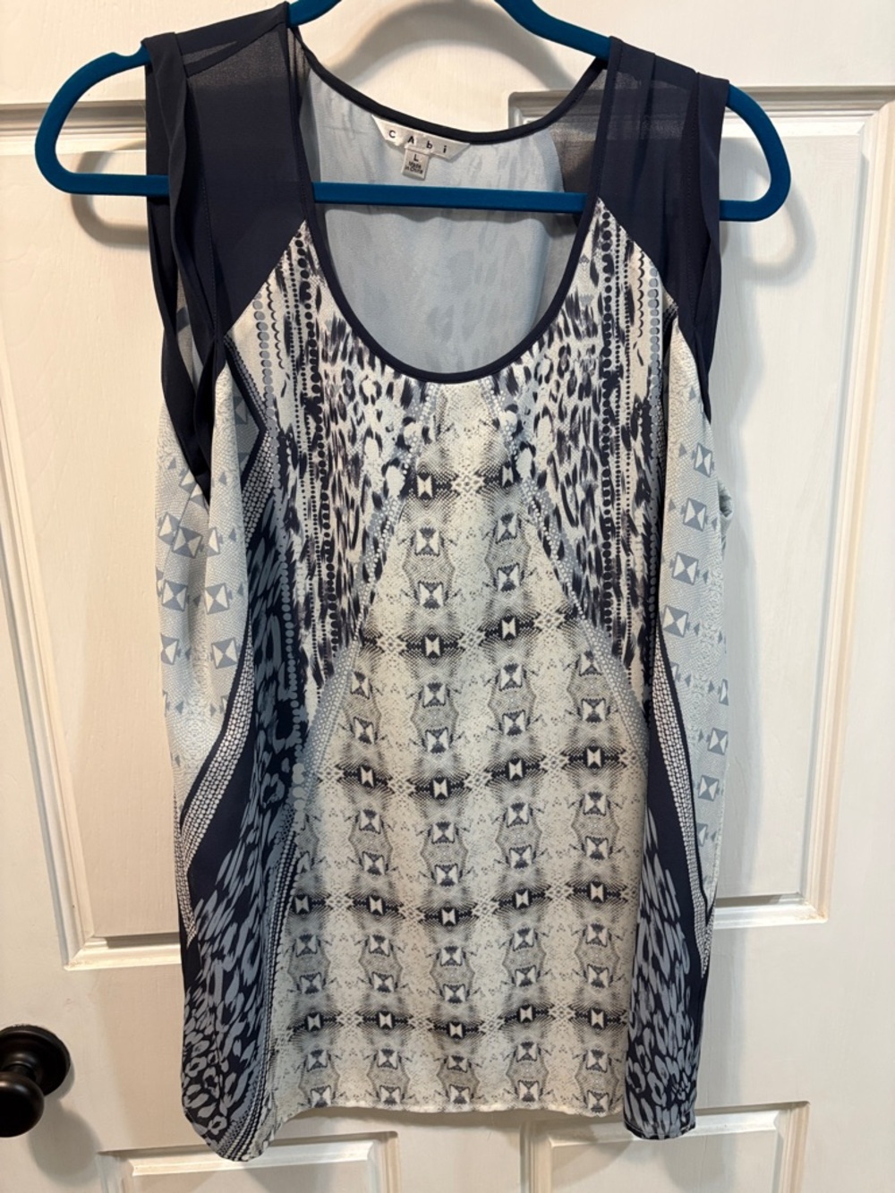 CAbi Navy & White Snake And Cheetah Print Sleeveless Blouse